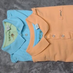 Orvis Short Sleeve Polo Shirts Men's xl Orange Cotton Casual Golf Bundle